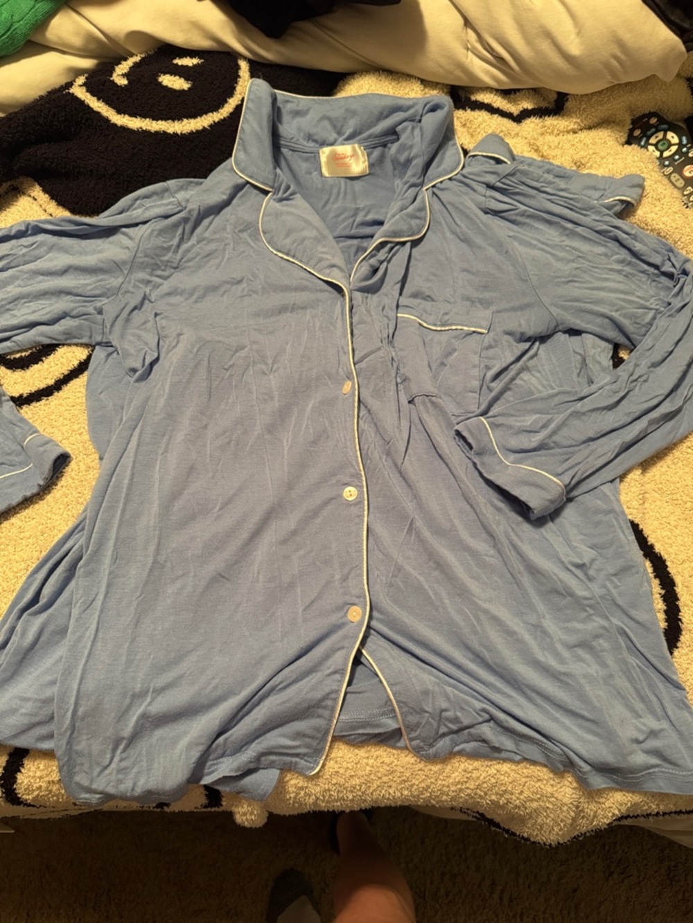 In My Sundays Light Blue Piped Long-Sleeve Pajama Set